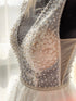 Sleeveless floral pearl wedding dress Bridal gown deep neckline